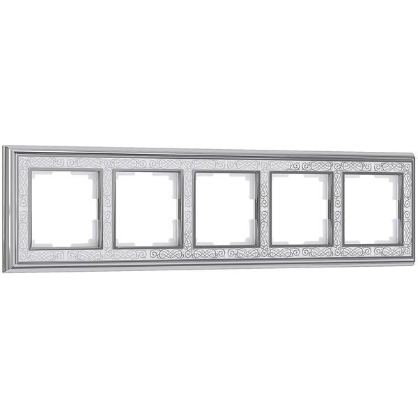 Рамка на 5 постов (хром/белый) WL77-Frame-05
