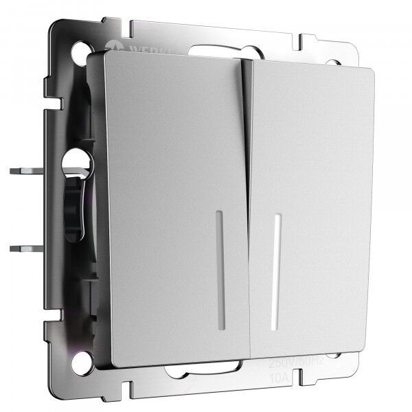 Выключатель двухклавишный проходной с подсветкой серебряный матовый W1122165