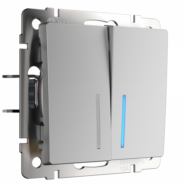 Выключатель двухклавишный проходной с подсветкой (серебряный) W1122106