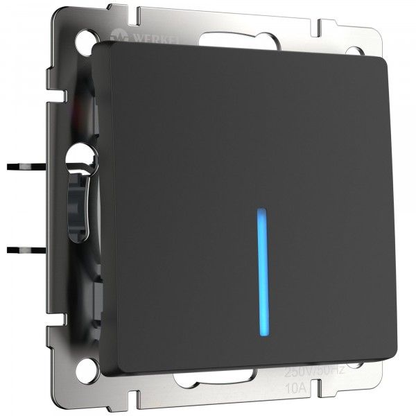 Выключатель одноклавишный проходной с подсветкой (серебряный матовый)