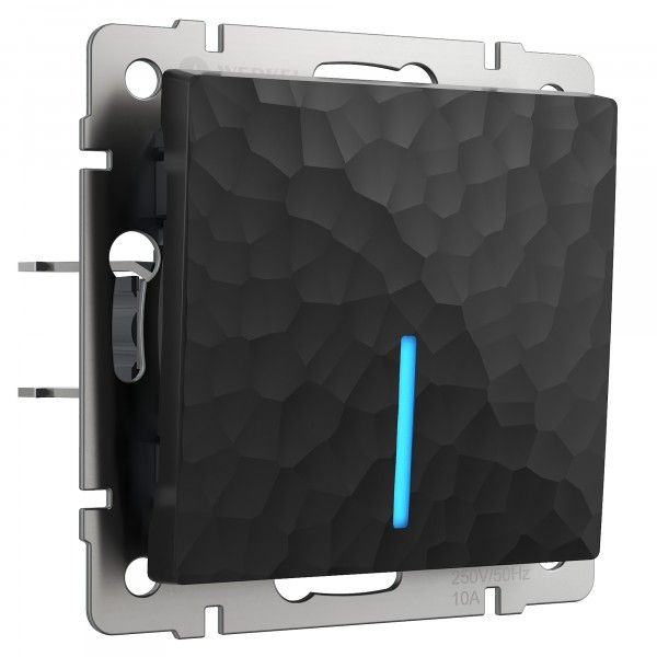 Выключатель одноклавишный проходной с подсветкой (серебряный матовый)