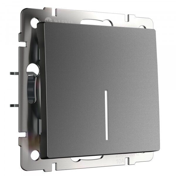 Выключатель одноклавишный проходной с подсветкой (серебряный матовый)