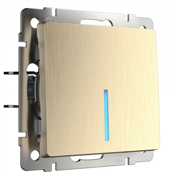 Выключатель одноклавишный проходной с подсветкой (серебряный матовый)