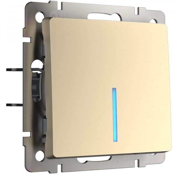 Выключатель одноклавишный проходной с подсветкой (серебряный матовый)